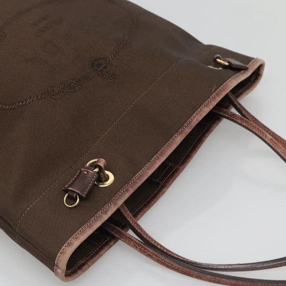 PRADA Tote Bag Canvas Brown Gold Auth ep8562