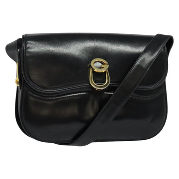 GUCCI Shoulder Bag Leather Black Gold Auth ep8582