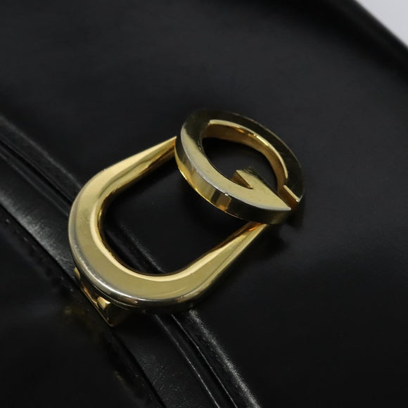 GUCCI Shoulder Bag Leather Black Gold Auth ep8582
