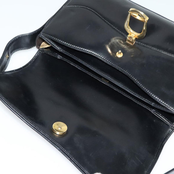 GUCCI Shoulder Bag Leather Black Gold Auth ep8582