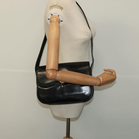 GUCCI Shoulder Bag Leather Black Gold Auth ep8582