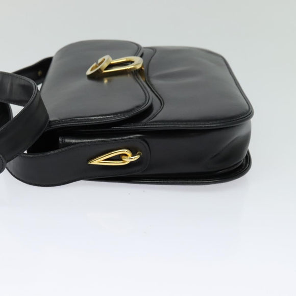 GUCCI Shoulder Bag Leather Black Gold Auth ep8582