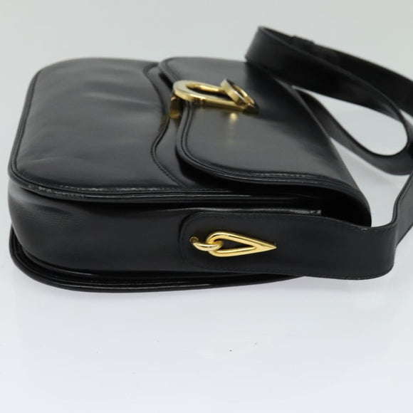GUCCI Shoulder Bag Leather Black Gold Auth ep8582