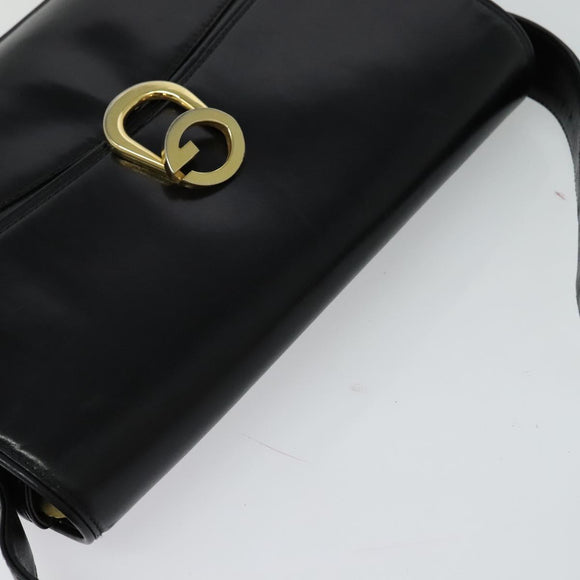 GUCCI Shoulder Bag Leather Black Gold Auth ep8582