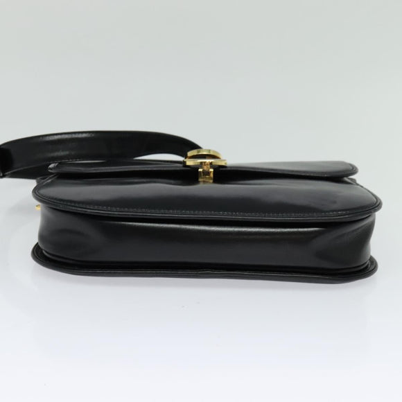 GUCCI Shoulder Bag Leather Black Gold Auth ep8582