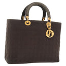 Christian Dior Canage Hand Bag Nylon Brown Gold Auth ep8590-1