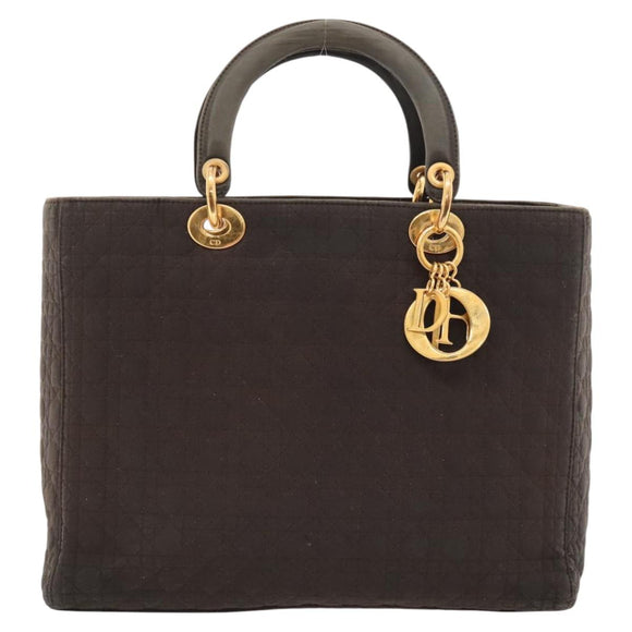 Christian Dior Canage Hand Bag Nylon Brown Gold Auth ep8590