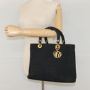 Christian Dior Canage Hand Bag Nylon Black Gold Auth ep8591-23