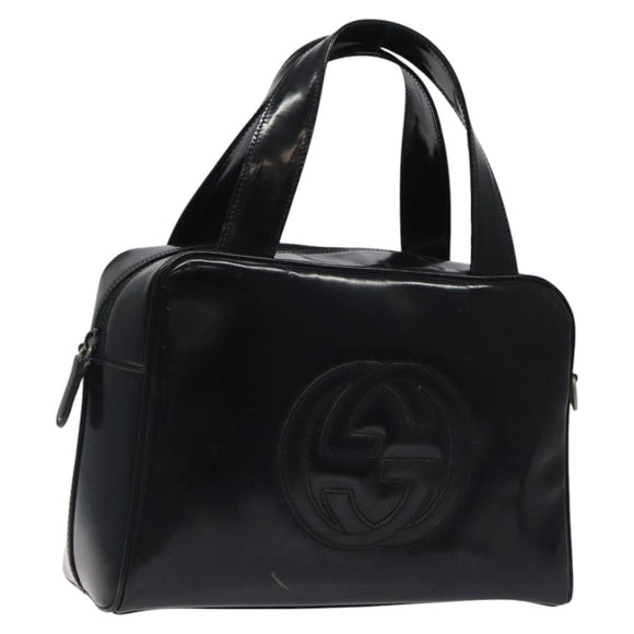 GUCCI Hand Bag Patent Leather Black Silver 000 1274 0505 Auth ep8594