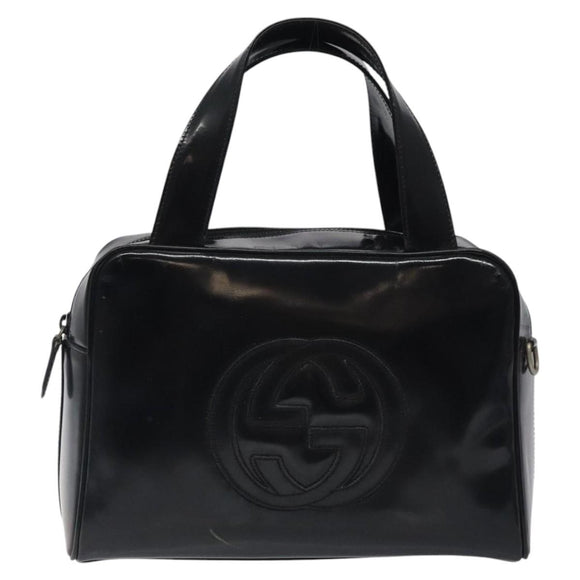 GUCCI Hand Bag Patent Leather Black Silver 000 1274 0505 Auth ep8594