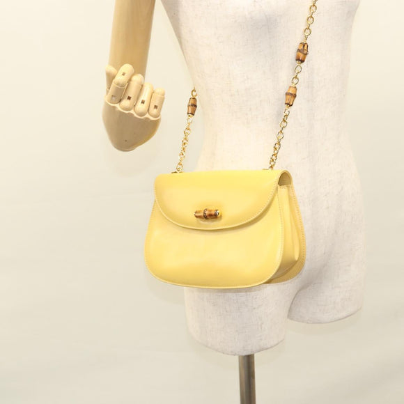 GUCCI Bamboo Chain Shoulder Bag Leather Yellow 001 115 1497 Auth ep8600