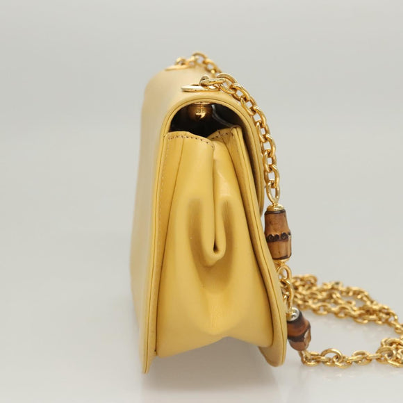 GUCCI Bamboo Chain Shoulder Bag Leather Yellow 001 115 1497 Auth ep8600