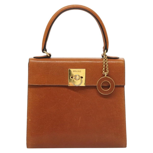 CELINE Hand Bag Leather Brown Gold Auth ep8641