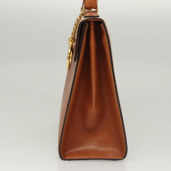 CELINE Hand Bag Leather Brown Gold Auth ep8641