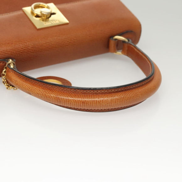 CELINE Hand Bag Leather Brown Gold Auth ep8641