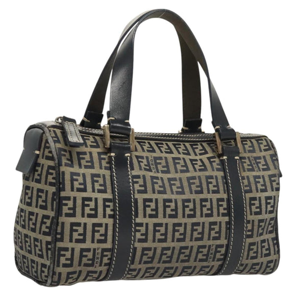 FENDI Zucchino Canvas Hand Bag Navy Silver Auth ep8665