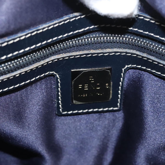 FENDI Zucchino Canvas Hand Bag Navy Silver Auth ep8665
