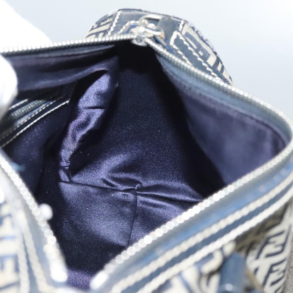 FENDI Zucchino Canvas Hand Bag Navy Silver Auth ep8665