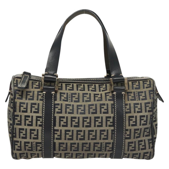 FENDI Zucchino Canvas Hand Bag Navy Silver Auth ep8665