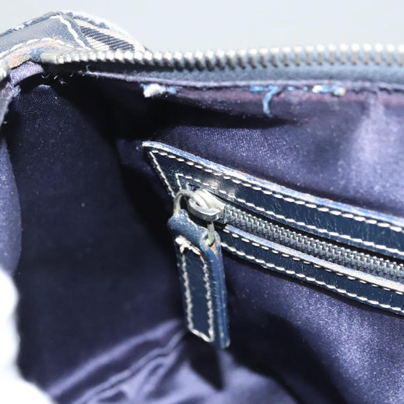 FENDI Zucchino Canvas Hand Bag Navy Silver Auth ep8665