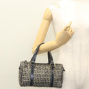 FENDI Zucchino Canvas Hand Bag Navy Silver Auth ep8665-23