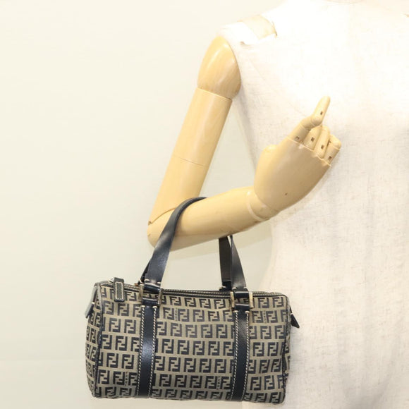 FENDI Zucchino Canvas Handtasche Marineblau Silber Auth ep8665