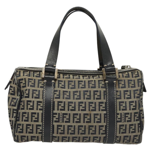 FENDI Zucchino Canvas Hand Bag Navy Silver Auth ep8665