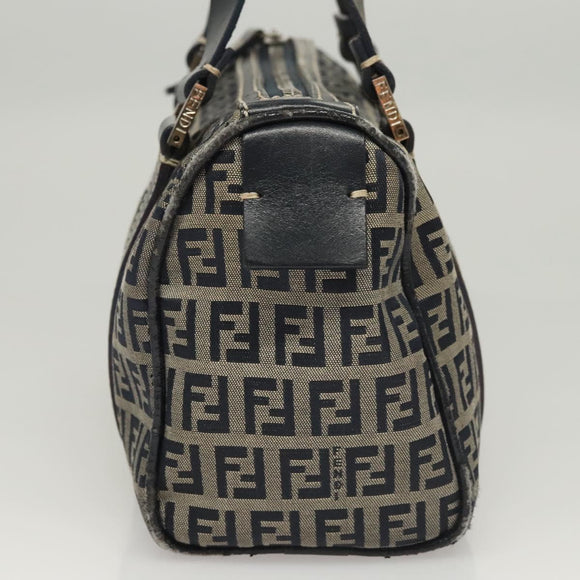 FENDI Zucchino Canvas Hand Bag Navy Silver Auth ep8665