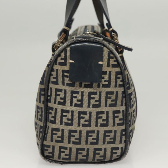 FENDI Zucchino Canvas Hand Bag Navy Silver Auth ep8665