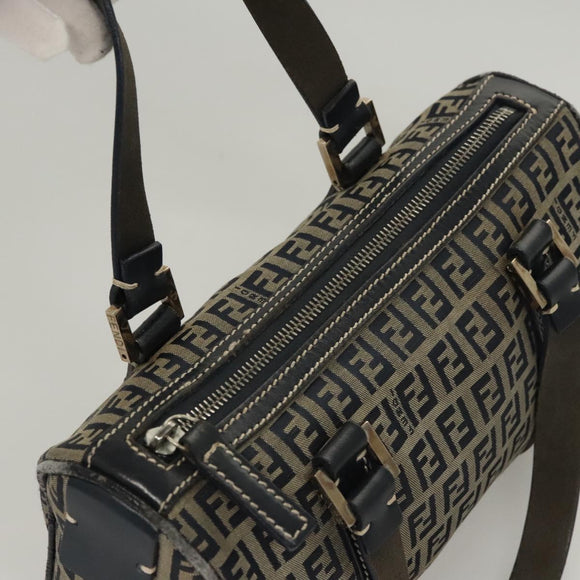 FENDI Zucchino Canvas Hand Bag Navy Silver Auth ep8665