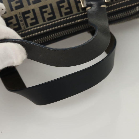 FENDI Zucchino Canvas Hand Bag Navy Silver Auth ep8665