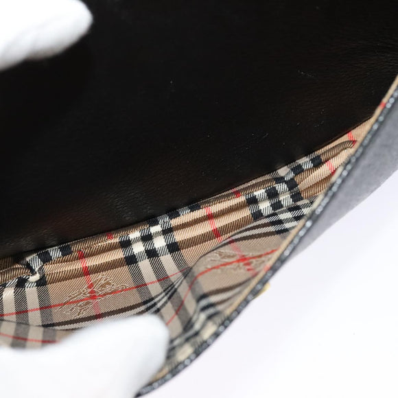 Burberrys Shoulder Bag Leather Black Gold Auth ep8683