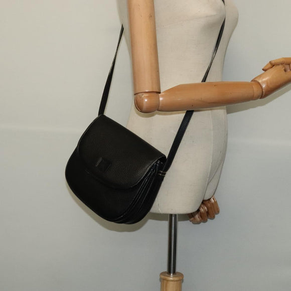 Burberrys Shoulder Bag Leather Black Gold Auth ep8683