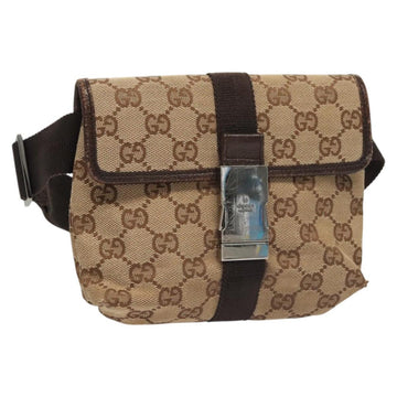GUCCI GG Canvas Waist bag Beige Silver 131236 Auth ep8703