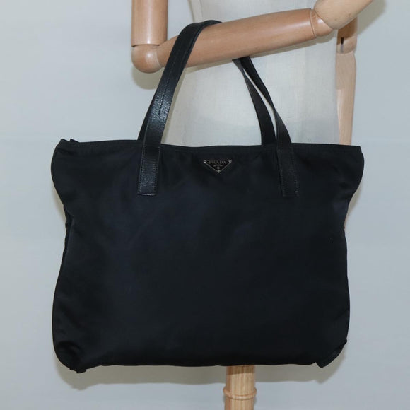 PRADA Tote Bag Nylon Black Silver Auth ep8720