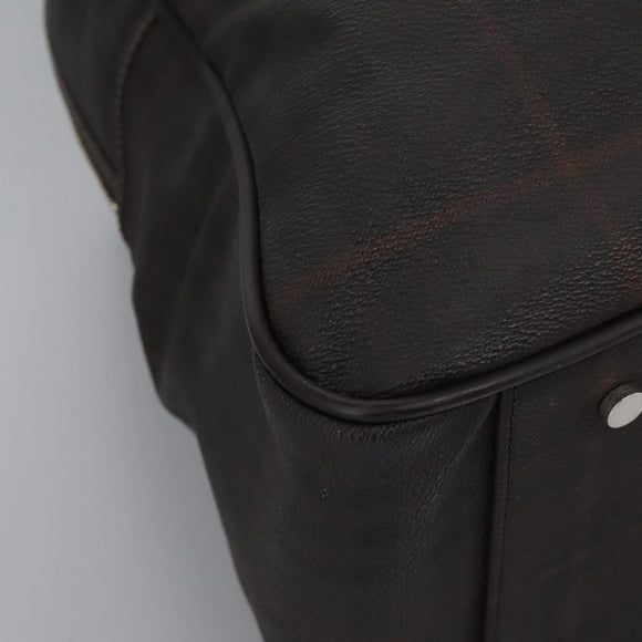 BURBERRY Nova Check Boston Bag PVC Leather Brown Silver Auth ep8729