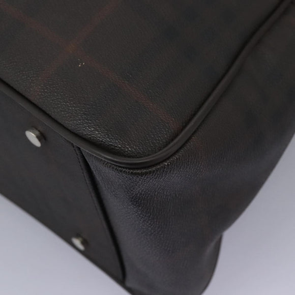 BURBERRY Nova Check Boston Bag PVC Leather Brown Silver Auth ep8729