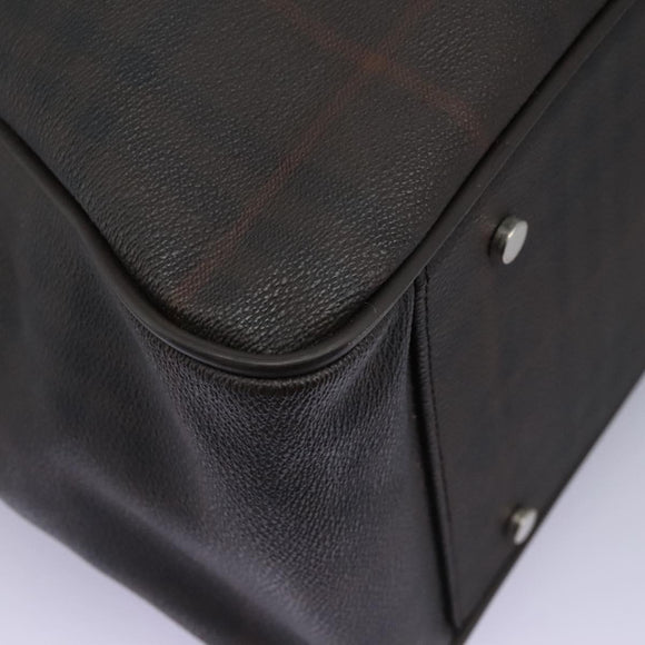 BURBERRY Nova Check Boston Bag PVC Leather Brown Silver Auth ep8729