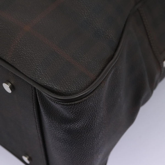 BURBERRY Nova Check Boston Bag PVC Leder Braun Silber Auth ep8729