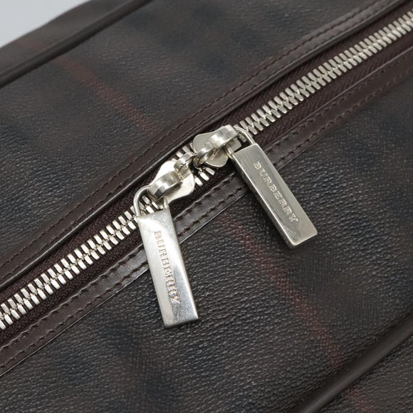 BURBERRY Nova Check Boston Bag PVC Leather Brown Silver Auth ep8729