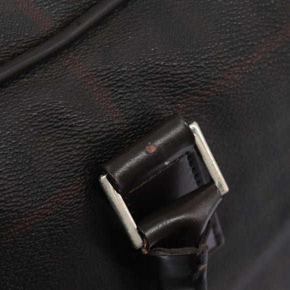 BURBERRY Nova Check Boston Bag PVC Leder Braun Silber Auth ep8729