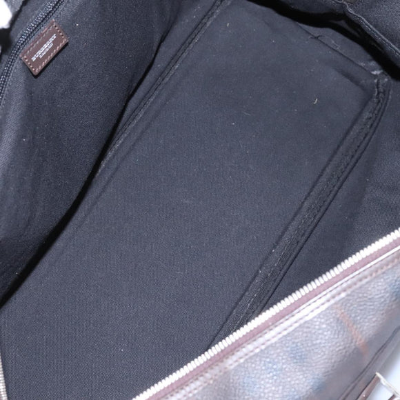 BURBERRY Nova Check Boston Bag PVC Leather Brown Silver Auth ep8729