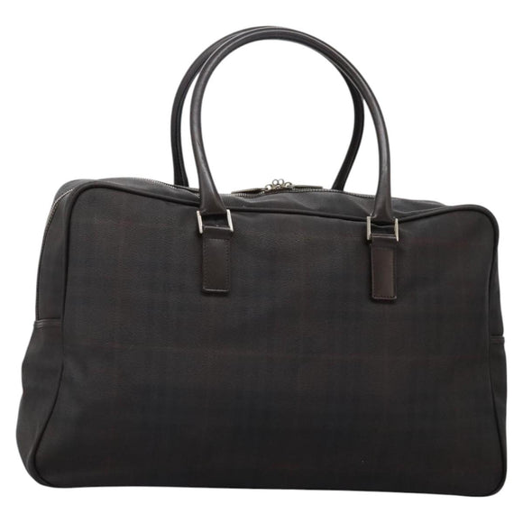 BURBERRY Nova Check Boston Bag PVC Leather Brown Silver Auth ep8729