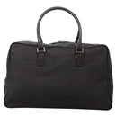 BURBERRY Nova Check Boston Bag PVC Leder Braun Silber Auth ep8729-13