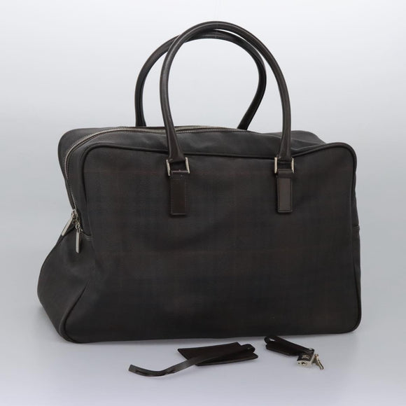 BURBERRY Nova Check Boston Bag PVC Leather Brown Silver Auth ep8729