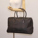 BURBERRY Nova Check Boston Bag PVC Leather Brown Silver Auth ep8729-27