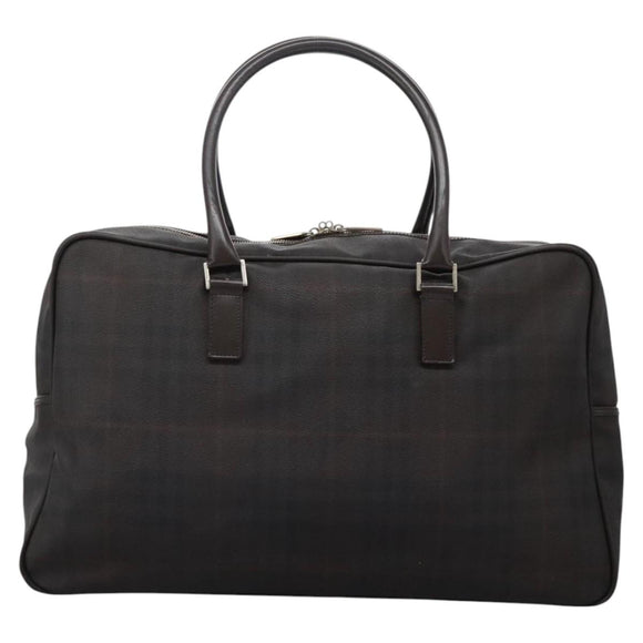 BURBERRY Nova Check Boston Bag PVC Leather Brown Silver Auth ep8729