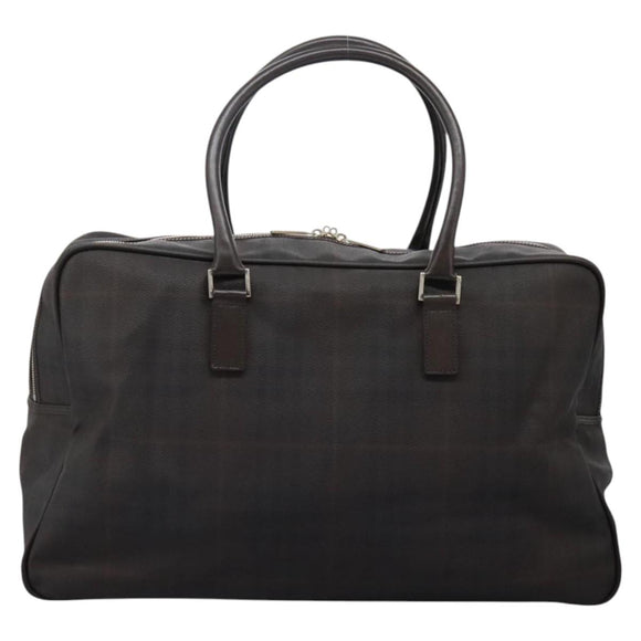 BURBERRY Nova Check Boston Bag PVC Leather Brown Silver Auth ep8729