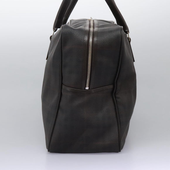 BURBERRY Nova Check Boston Bag PVC Leather Brown Silver Auth ep8729