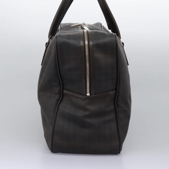 BURBERRY Nova Check Boston Bag PVC Leather Brown Silver Auth ep8729